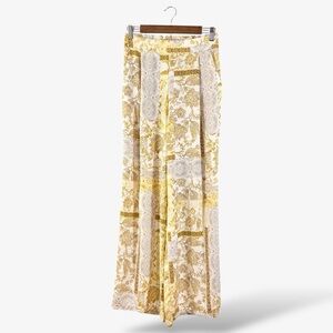 DREW Wide Leg Pull On Pants Size S Yellow White Floral Print Boho Casual